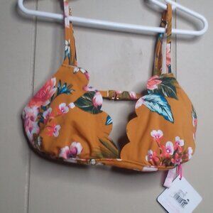 Vanilla Beach Swim Bikini Top S Triangle Scallop Trim Floral